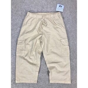 Collections Etc Cargo Utility Capri Pants Women S Tan Cotton Elastic Drawstring